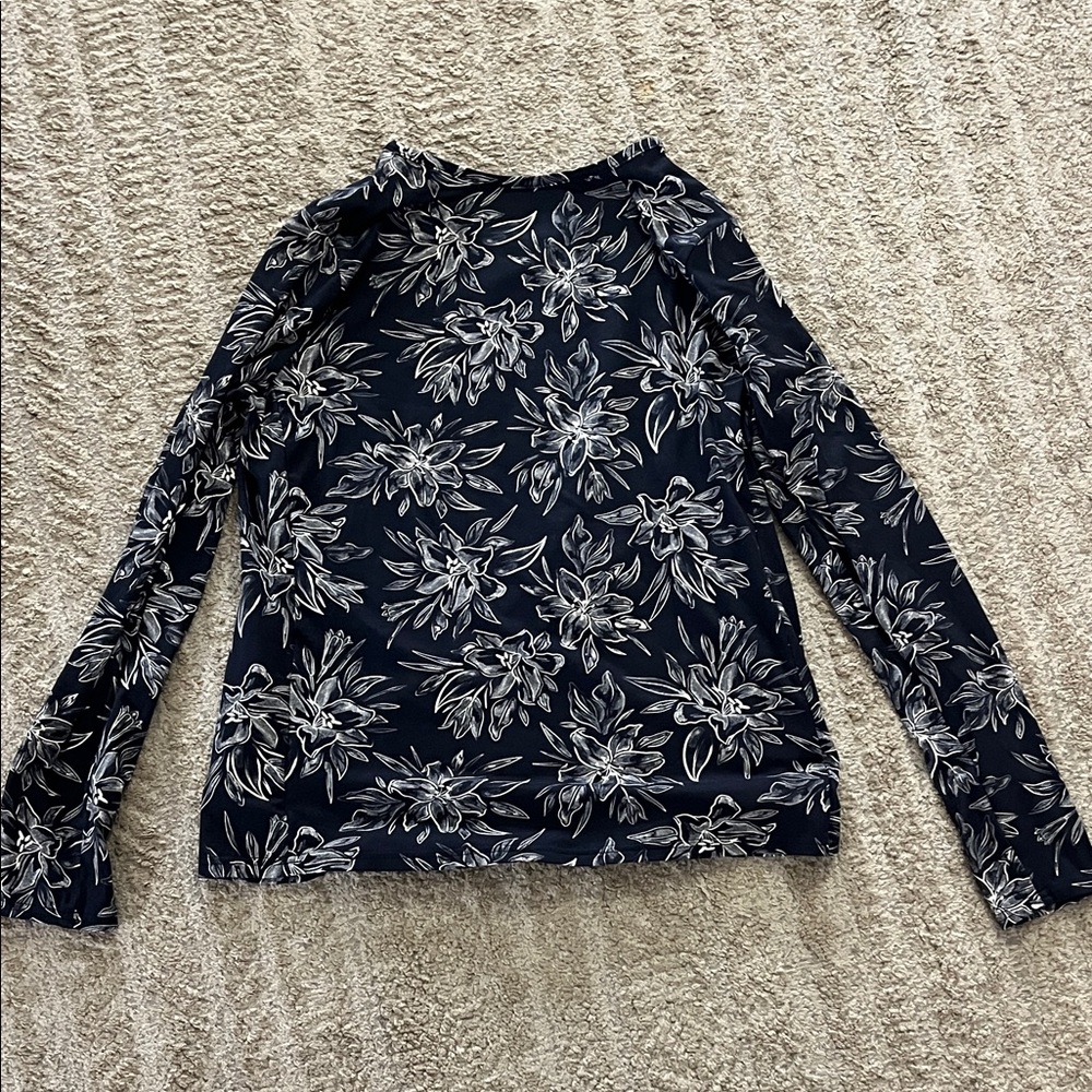Hang Ten Solara Floral Long Sleeve Crewneck UPF 50+ Sun Tee Navy Large - Picture 8 of 8